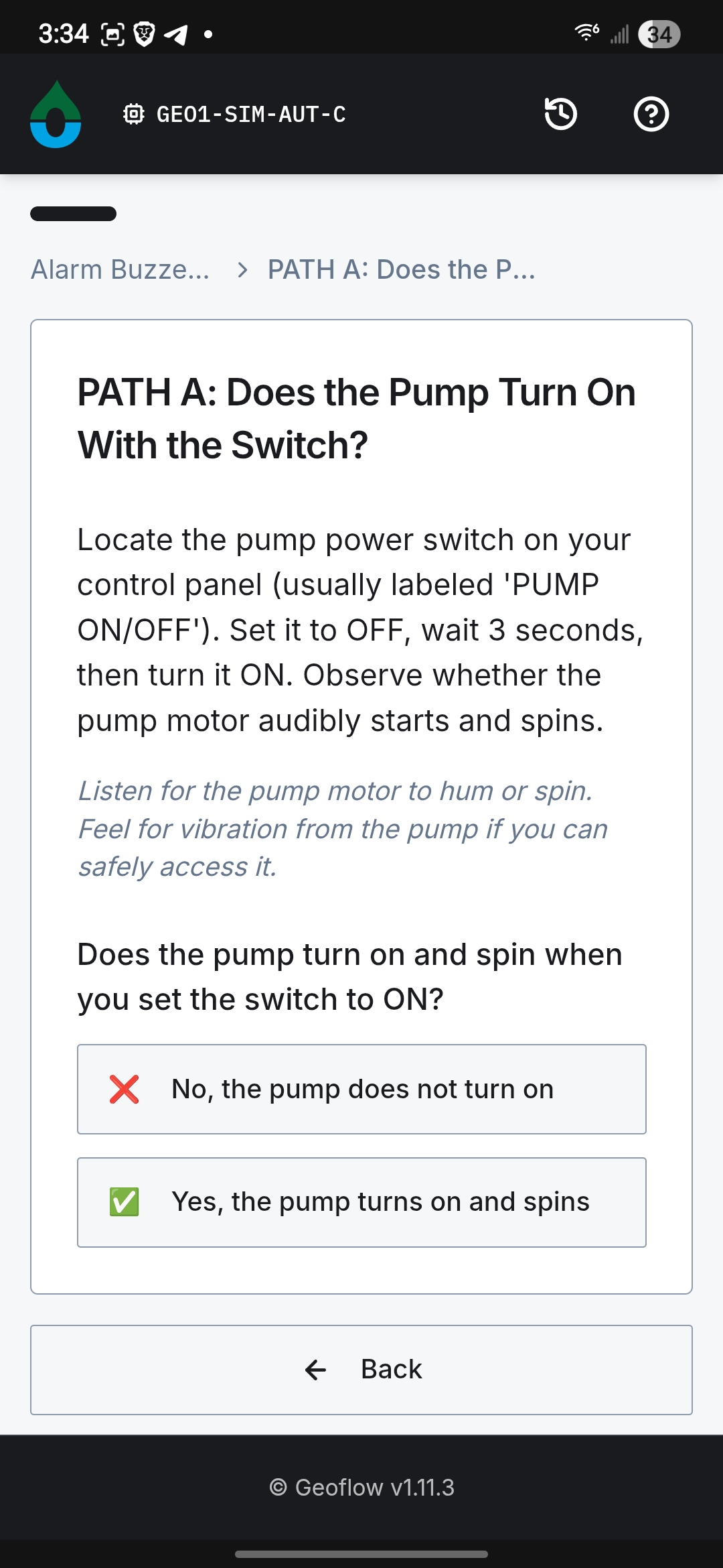 Troubleshooting step screen